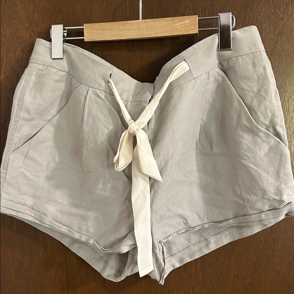 Gray  linen Shorts with White Tie